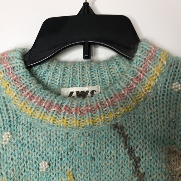 VINTAGE LWS Women's HANDKNIT 1980s Long Sleeves Wool Sweater Green M Medium 95cm - Picture 3 of 7